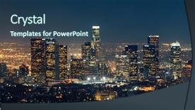  Presentation with downtown los angeles - PPT theme consisting of city - los angeles downtown buildings background and a ocean colored foreground