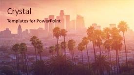  Presentation with downtown los angeles - Colorful PPT theme enhanced with city - los angeles hot sunset view backdrop and a coral colored foreground