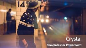  Presentation with new york city - Slide set featuring city - man waiting for the subway background and a coral colored foreground