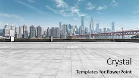  Presentation with skyline - Colorful presentation theme enhanced with city - modern skyline and empty road backdrop and a light gray colored foreground