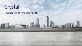  Presentation with cityscape - PPT theme having city - modern square with skyline background and a sky blue colored foreground