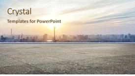  Presentation with city buildings - Slide deck with city - panoramic skyline and buildings background and a cream colored foreground