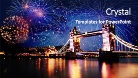  Presentation with tower - Slides enhanced with city - tower bridge with fireworks background and a navy blue colored foreground