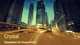  Presentation with traffic - Colorful PPT theme enhanced with city - traffic in hong kong backdrop and a tawny brown colored foreground
