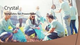  Presentation with charity - PPT theme consisting of city - volunteering charity cleaning people background and a cream colored foreground