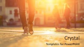  Presentation with city street - PPT layouts enhanced with city - womansfoots on the street background and a yellow colored foreground