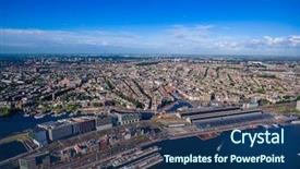  Presentation with amsterdam - Presentation design enhanced with city aerial view over amsterdam background and a ocean colored foreground