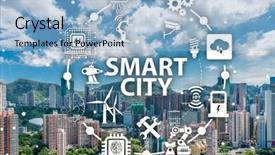  Presentation with internet of things iot concept - Presentation design enhanced with city and internet of things background and a light blue colored foreground