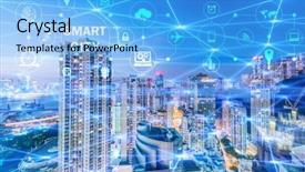 Presentation with smart city - PPT theme having city and internet of things background and a light blue colored foreground
