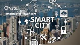  Presentation with smart city - Theme having city and internet of things background and a ocean colored foreground