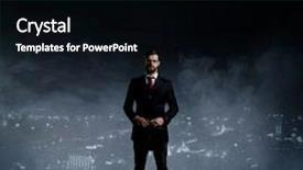  Presentation with businessman standing on mountain top - Presentation design featuring city background job business career background and a black colored foreground