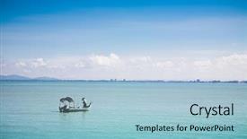  Presentation with fishing boat - Presentation theme featuring city beach - fishing boat in penang bay background and a light blue colored foreground