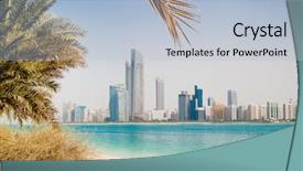  Presentation with dubai - Cool new PPT theme with city beach - photo metropolis on the gulf backdrop and a light blue colored foreground