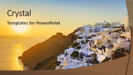  Presentation with crisis in greece - Slides consisting of city beach - santorini sunset firostefani - greece background and a blonde colored foreground