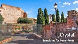  Presentation with wall street - PPT theme enhanced with city bicycle stand leaning on old brick wall and lamppost on narrow street in rome italy background and a gray colored foreground