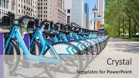  Presentation with city - Slide set with city bikes rent parking background and a light gray colored foreground
