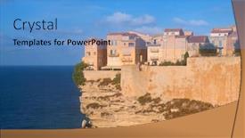  Presentation with rocks - Theme featuring city-bonifacio-on-the-rocks background and a teal colored foreground