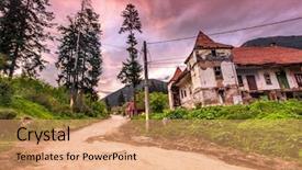  Presentation with old traditional romanian folk costumes - Slide deck with city break - old building ruins in small background and a  colored foreground