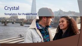  Presentation with london - Slide deck featuring city break - young tourist couple visiting london background and a sky blue colored foreground