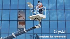  Presentation with office cleaning - Slides enhanced with city building cleaner - lift operator breaks the windows background and a teal colored foreground