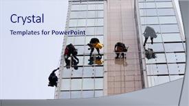  Presentation with corporate maze - Cool new presentation design with city building cleaner - men cleaning windows backdrop and a  colored foreground