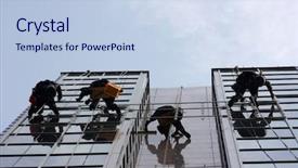  Presentation with windows - Beautiful presentation design featuring city building cleaner - men cleaning windows backdrop and a light blue colored foreground