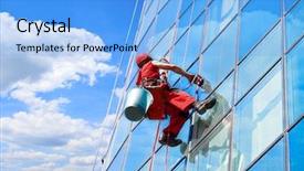  Presentation with wash - PPT theme having city building cleaner - washer wash the windows background and a light blue colored foreground