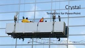  Presentation with cleaning service - Cool new presentation theme with city building cleaner - windows cleaning service backdrop and a light blue colored foreground