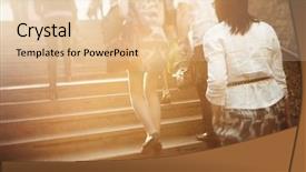  Presentation with lens - Beautiful presentation theme featuring city change - unrecognizable people are blurred backdrop and a lemonade colored foreground