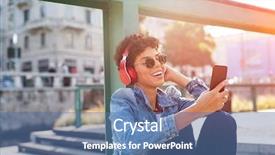  Presentation with wireless charging mobiles smartphone - Slide set with city change - young beautiful woman holding smartphone background and a ocean colored foreground