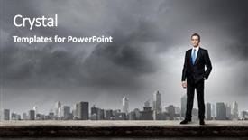  Presentation with businessman standing on mountain top - Cool new theme with city change - young handsome businessman standing backdrop and a gray colored foreground