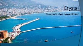  Presentation with view of kerak castle crusader - Presentation theme consisting of city coast view from castle background and a light blue colored foreground