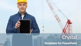  Presentation with computer repair - Slide set featuring city construction site background background and a  colored foreground