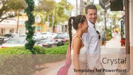  Presentation with young happy couple - Beautiful presentation theme featuring city-couple-happy-in-love backdrop and a coral colored foreground