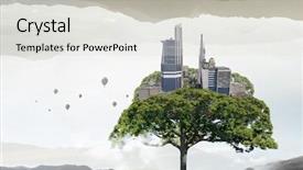  Presentation with green city - Audience pleasing PPT layouts consisting of city design on green tree backdrop and a light gray colored foreground