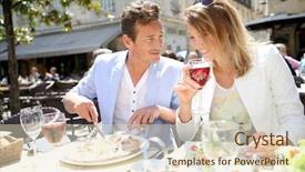  Presentation with dockside restaurant - Beautiful PPT layouts featuring city france - couple eating lunch at restaurant backdrop and a lemonade colored foreground