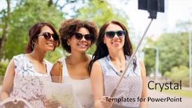  Presentation with tourism selfie - Amazing PPT theme having city guide and map backdrop and a coral colored foreground