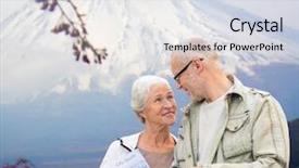  Presentation with family tourism - Beautiful theme featuring concept - senior couple with map backdrop and a sky blue colored foreground