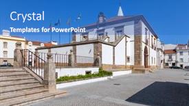  Presentation with building - Theme enhanced with city-hall-building-of-castelo background and a teal colored foreground