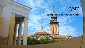  Presentation with movie theater hall of cinema - Colorful presentation design enhanced with city hall from the columns backdrop and a light blue colored foreground