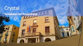  Presentation with city - Cool new slide deck with city hall in catalonia spain backdrop and a teal colored foreground