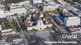  Presentation with city of chicago aerial view - Colorful presentation design enhanced with city hall in southern california backdrop and a gray colored foreground