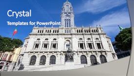  Presentation with avenue - Slides enhanced with city hall of porto located at the top of the aliados avenue background and a teal colored foreground