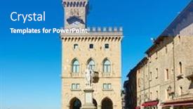  Presentation with square - Audience pleasing slide set consisting of city-hall-of-san-marino backdrop and a teal colored foreground