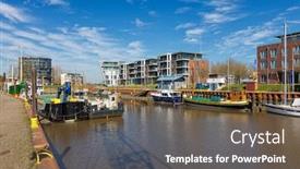  Presentation with city - Slides with city-harbor-of-stade background and a tawny brown colored foreground