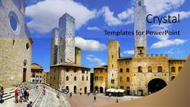  Presentation with square - Presentation enhanced with city historic center - medieval san gimignano central square background and a light blue colored foreground