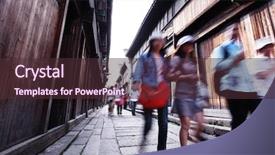  Presentation with old china - Theme enhanced with city historic center - tourist walking on old street background and a tawny brown colored foreground