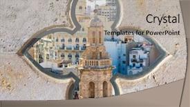  Presentation with santa - PPT theme featuring city historic center - valencia aerial skyline with santa background and a light gray colored foreground