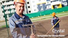  Presentation with improvement - PPT theme featuring city improvement landscaping and urban background and a coral colored foreground