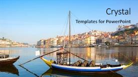  Presentation with boat river - Slide deck featuring city in the background portugal background and a light blue colored foreground